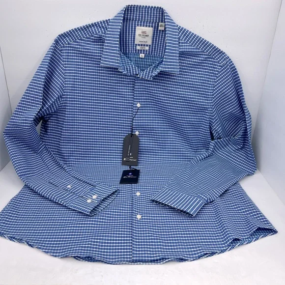 BEN SHERMAN, LONG SLEEVES MEN’S SHIRT, “XL 16,” BLUE AND WHITE SMALL CHECKERED - Picture 5 of 16